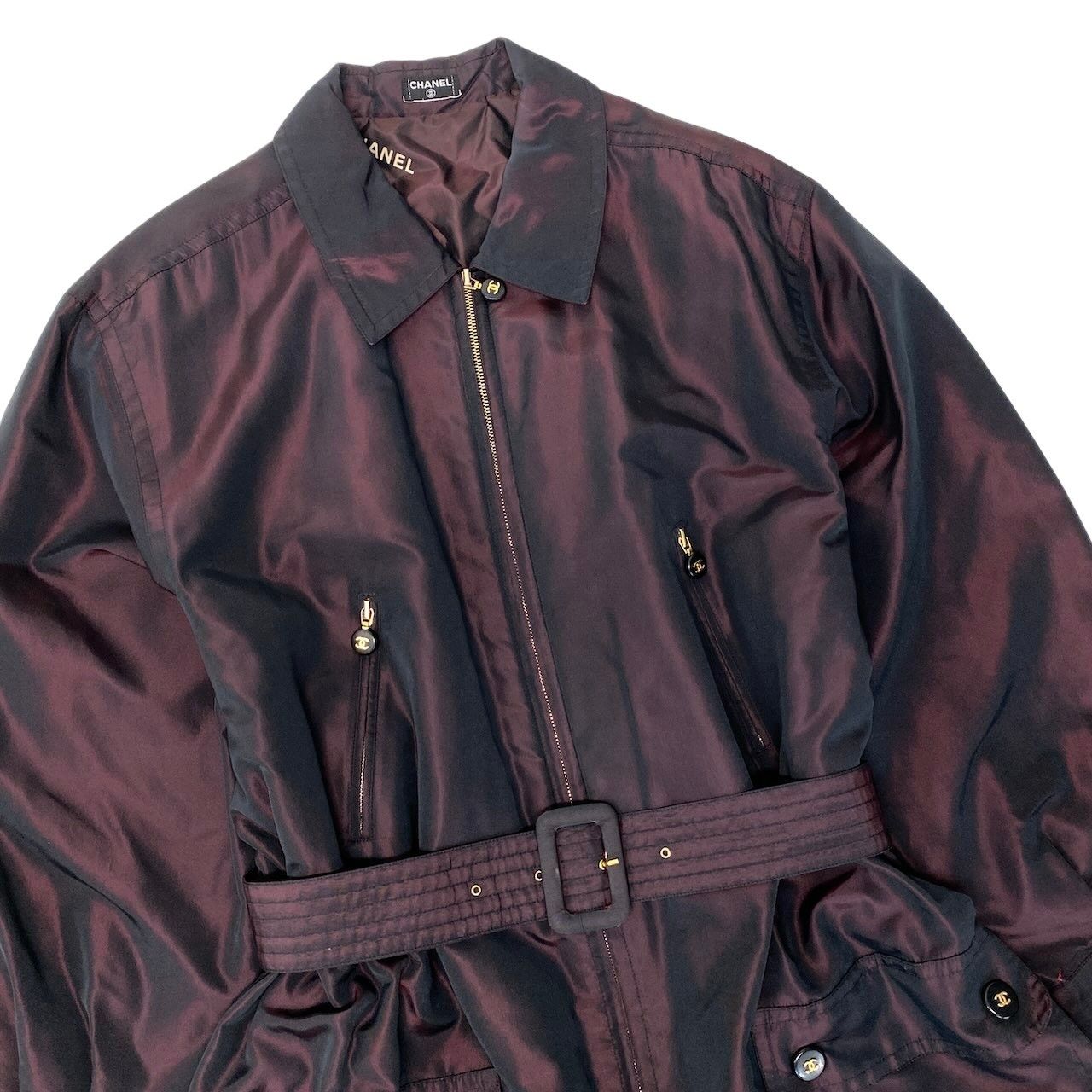 Chanel Cf9 Vintage Coco Button Silk Taffeta Coat CC Bordeaux — view 5