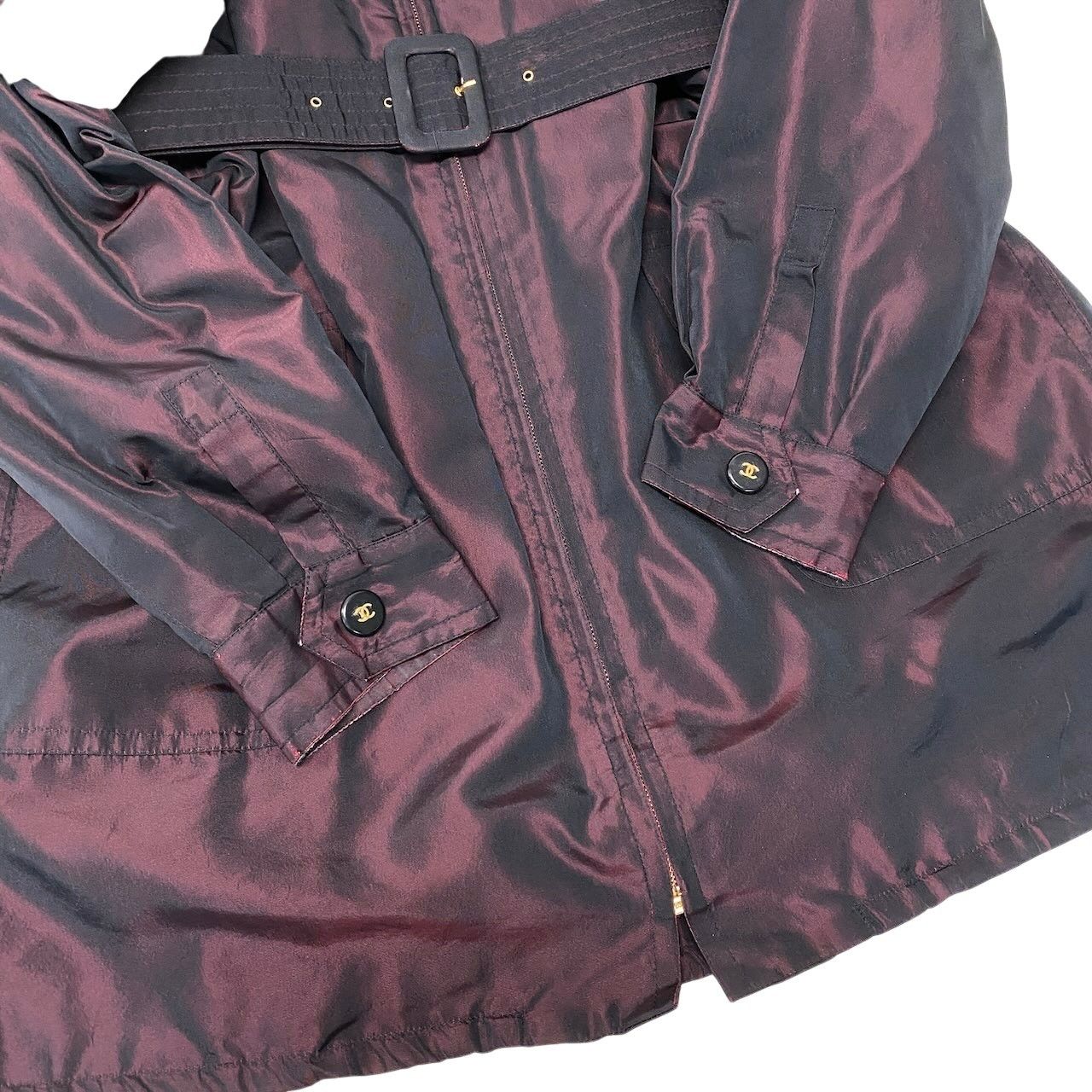 Chanel Cf9 Vintage Coco Button Silk Taffeta Coat CC Bordeaux — view 6