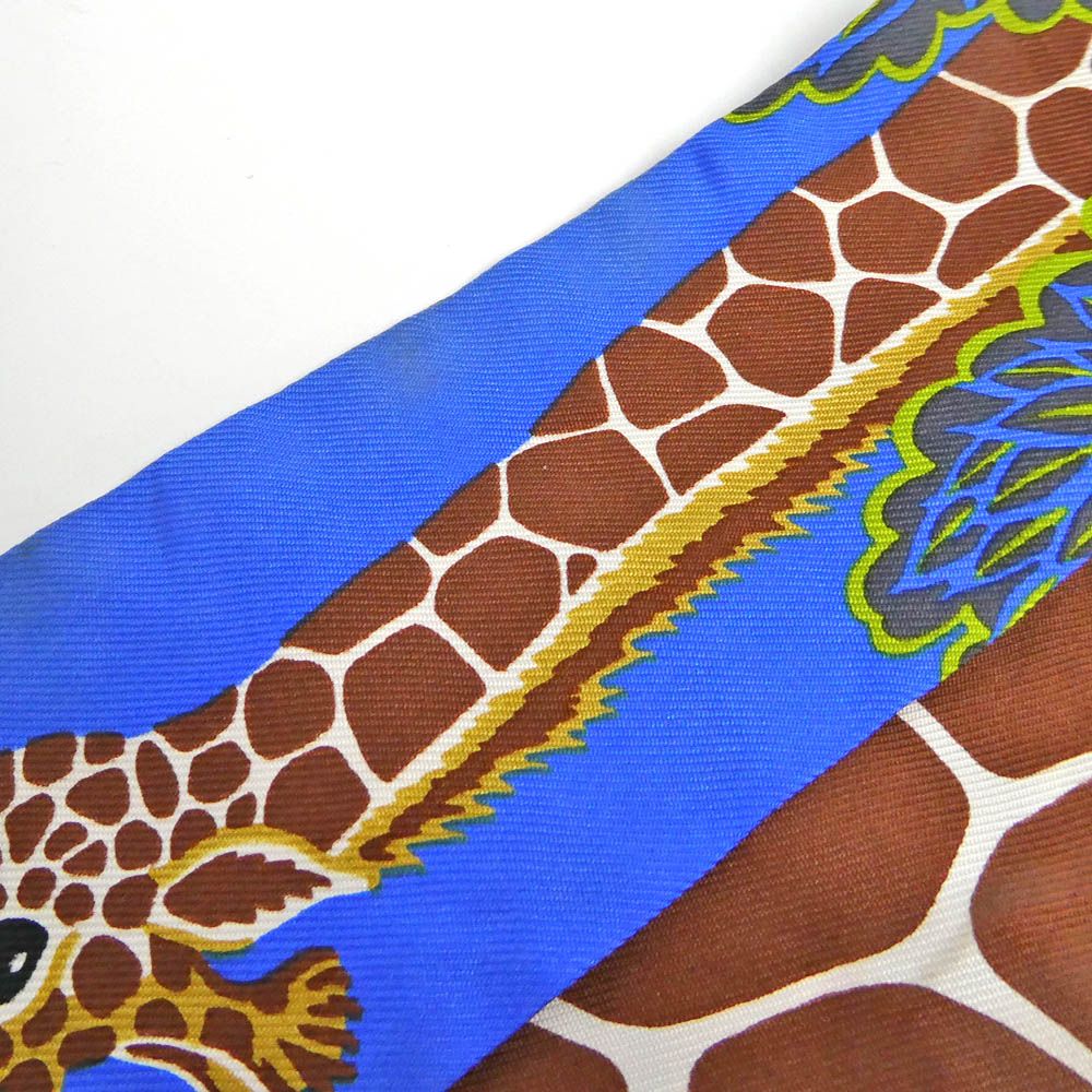 Hermes Twilly The Three Graces Mikami 100% Silk Blue Giraffe Pattern — view 6