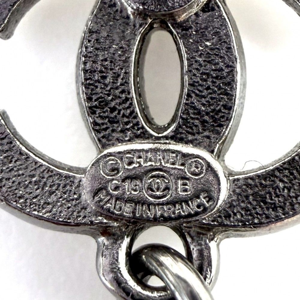 Chanel Earrings CC Logo Swing Rhinestone Silver — view 6