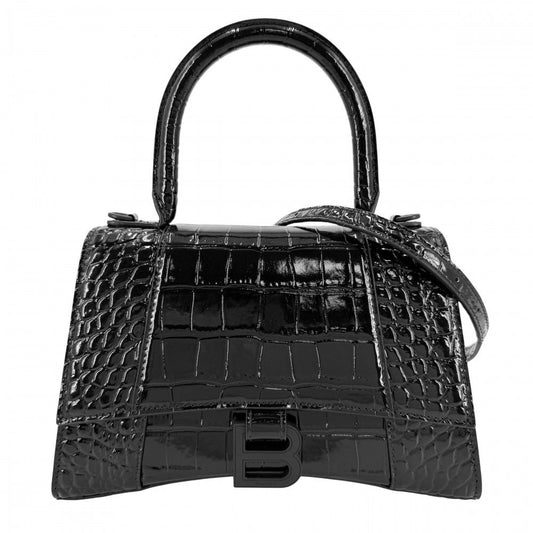 Balenciaga 2-Way Hourglass Small Shoulder Bag Crossbody Croco