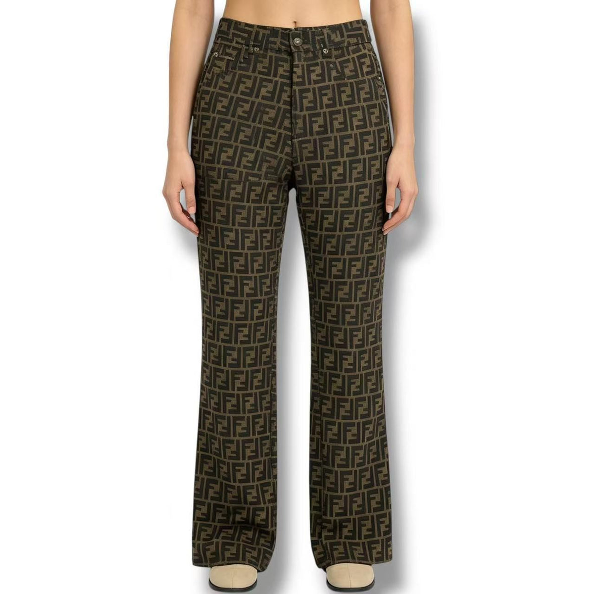 Fendi Pants Zucca Pattern FF Log All Brown 41