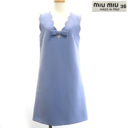 Miu Miu Dress Ribbon Blue Triacetate Polyester 36
