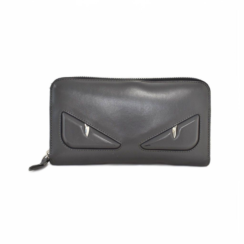 Fendi Bug's Eye Round Zip Wallet Gray
