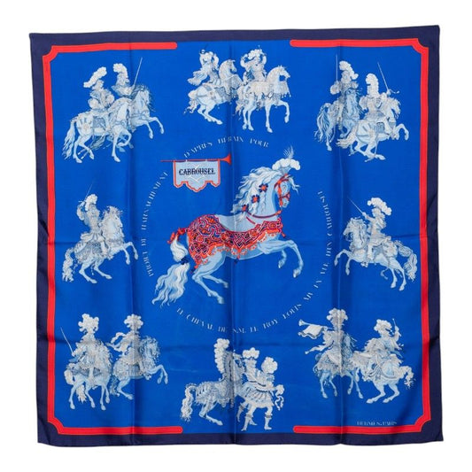 Hermes Carre 90 Carrousel Merry Go Round Scarf Oversized Blue Silk
