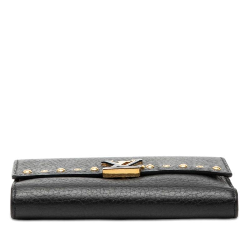 Louis Vuitton Capucines Compact Studded Trifold Wallet Black Leather — view 3