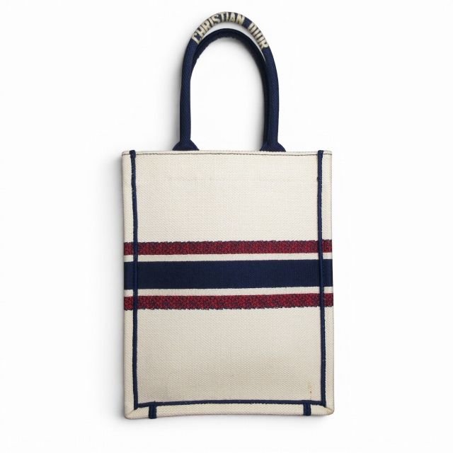 Dior Vertical Book Tote Bag Canvas White Navy — view 2