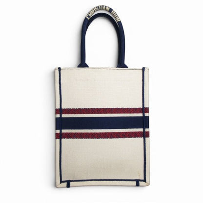 Dior Vertical Book Tote Bag Canvas White Navy — view 2