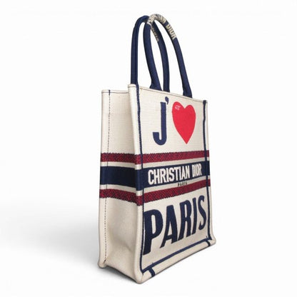 Dior Vertical Book Tote Bag Canvas White Navy — view 3