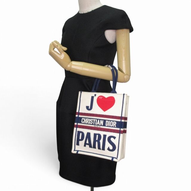 Dior Vertical Book Tote Bag Canvas White Navy — view 8
