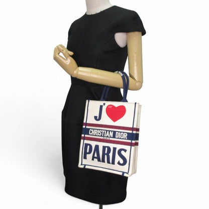 Dior Vertical Book Tote Bag Canvas White Navy — view 8
