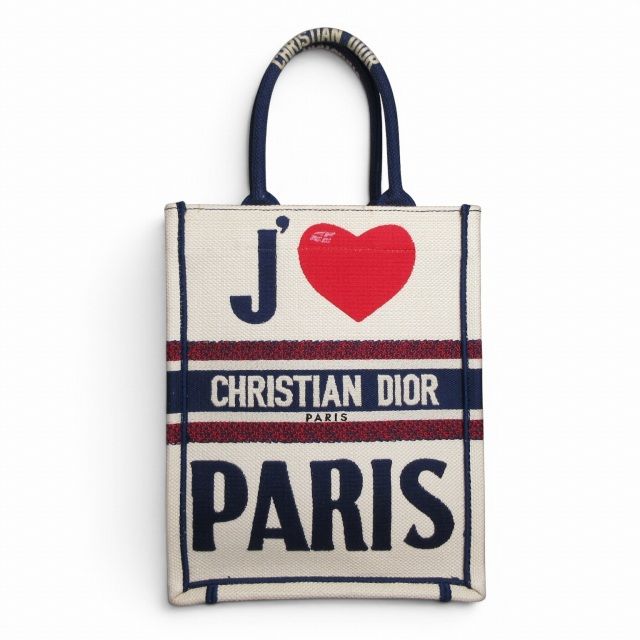 Dior Vertical Book Tote Bag Canvas White Navy
