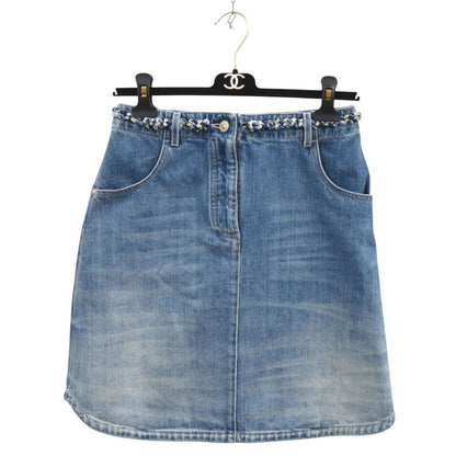 Chanel Denim Skirt CC Logo 36 Cotton Blue