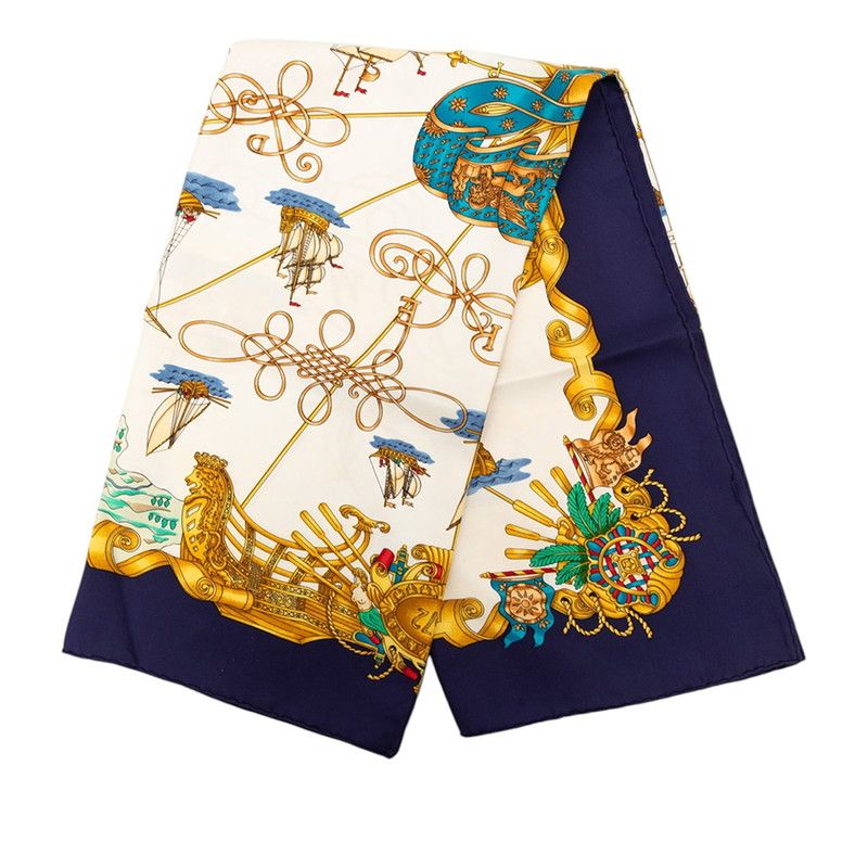 Hermes Carre 90 Voiles de Lumiere Scarf Oversized Navy Multicolor Silk — view 2