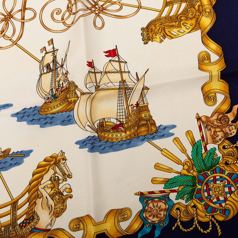 Hermes Carre 90 Voiles de Lumiere Scarf Oversized Navy Multicolor Silk — view 6