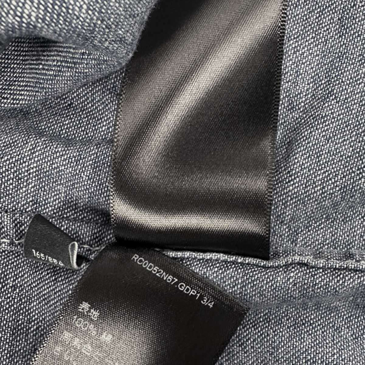 Celine Triomphe Embroidered Cropped Denim Shirt Indigo Blue — view 6