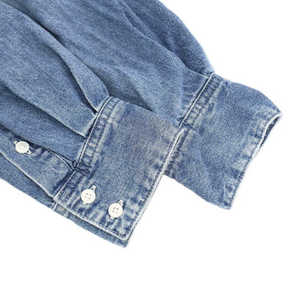 Celine Triomphe Embroidered Cropped Denim Shirt Indigo Blue — view 4