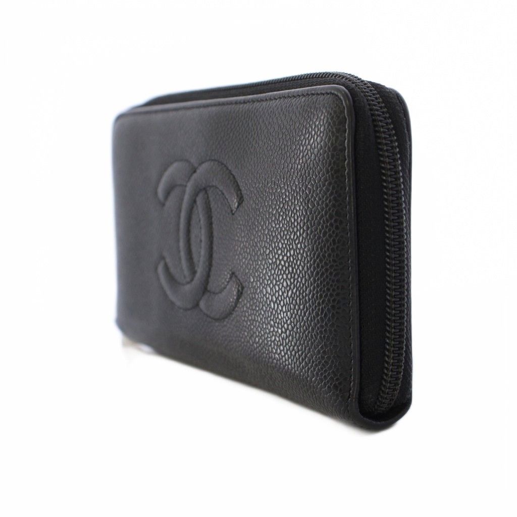 Chanel Wallet Caviar Leather CC Logo Zip Around Black — view 2