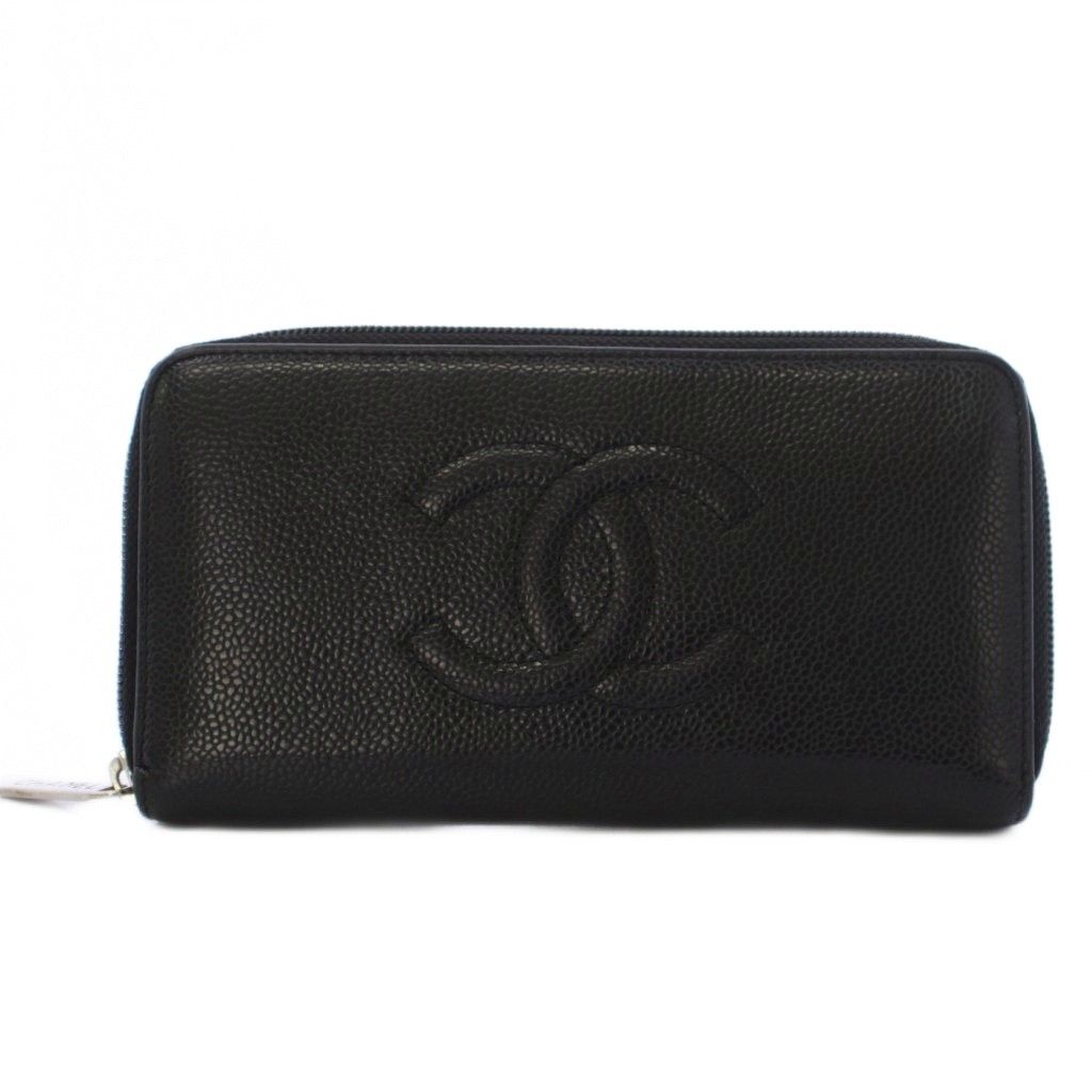 Chanel Wallet Caviar Leather CC Logo Zip Around Black