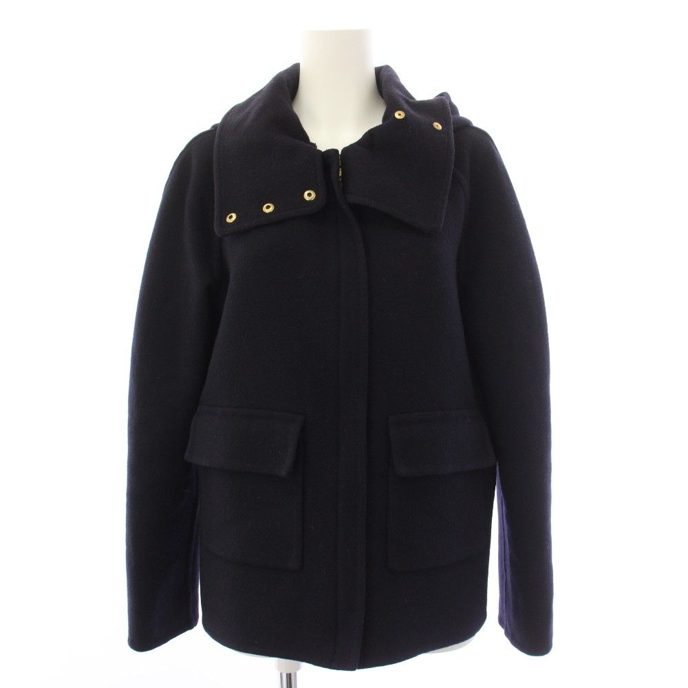 Celine Phoebe Philo Era Double Face Cashmere Hoodie Short Coat Zip Up 34 Navy