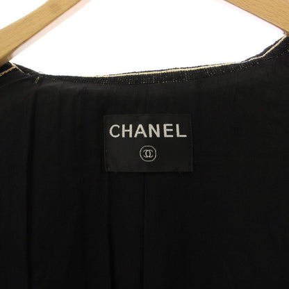 Chanel Chesterfield Long Border Pattern Camellia Silk Black White YT Shoulder — view 5