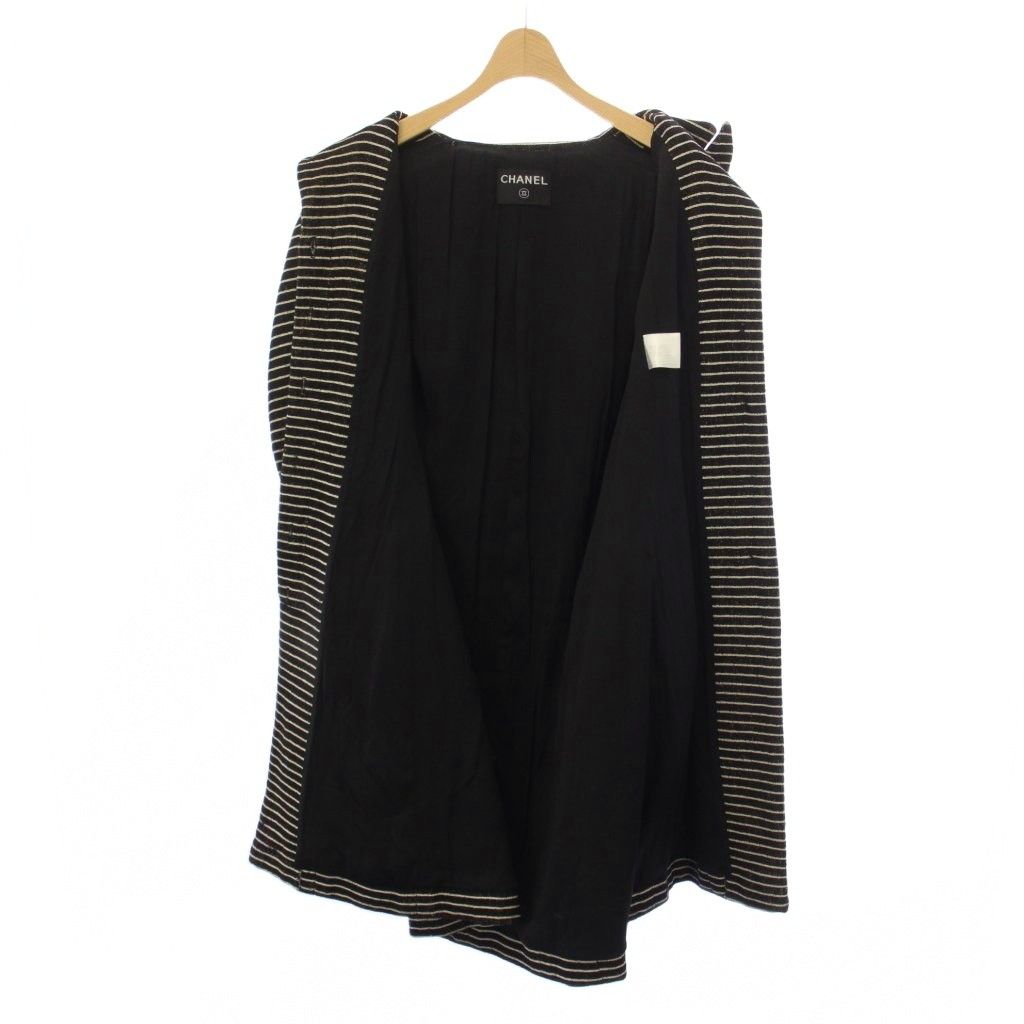 Chanel Chesterfield Long Border Pattern Camellia Silk Black White YT Shoulder — view 4