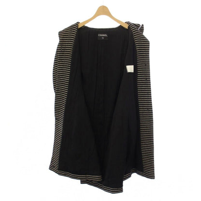 Chanel Chesterfield Long Border Pattern Camellia Silk Black White YT Shoulder — view 4