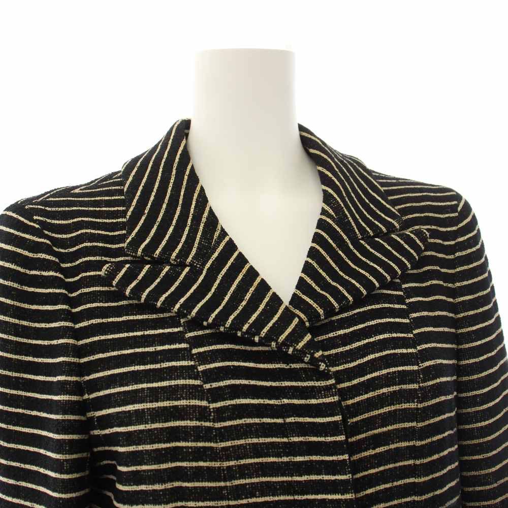 Chanel Chesterfield Long Border Pattern Camellia Silk Black White YT Shoulder — view 6