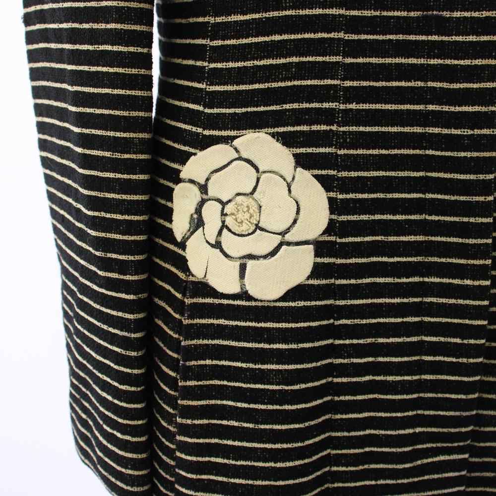 Chanel Chesterfield Long Border Pattern Camellia Silk Black White YT Shoulder — view 7