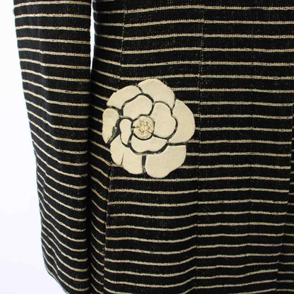 Chanel Chesterfield Long Border Pattern Camellia Silk Black White YT Shoulder — view 7