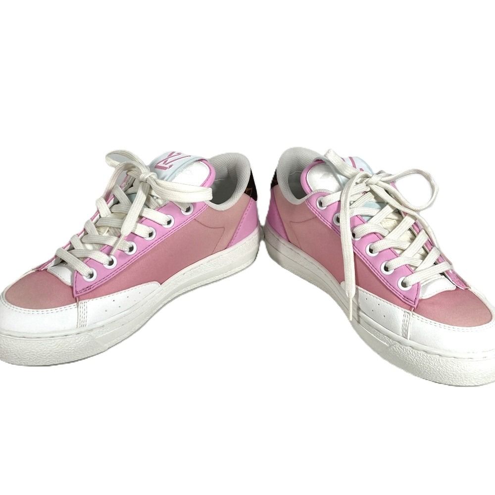 Louis Vuitton Sneakers Logo Lace Canvas Leather Pink — view 3