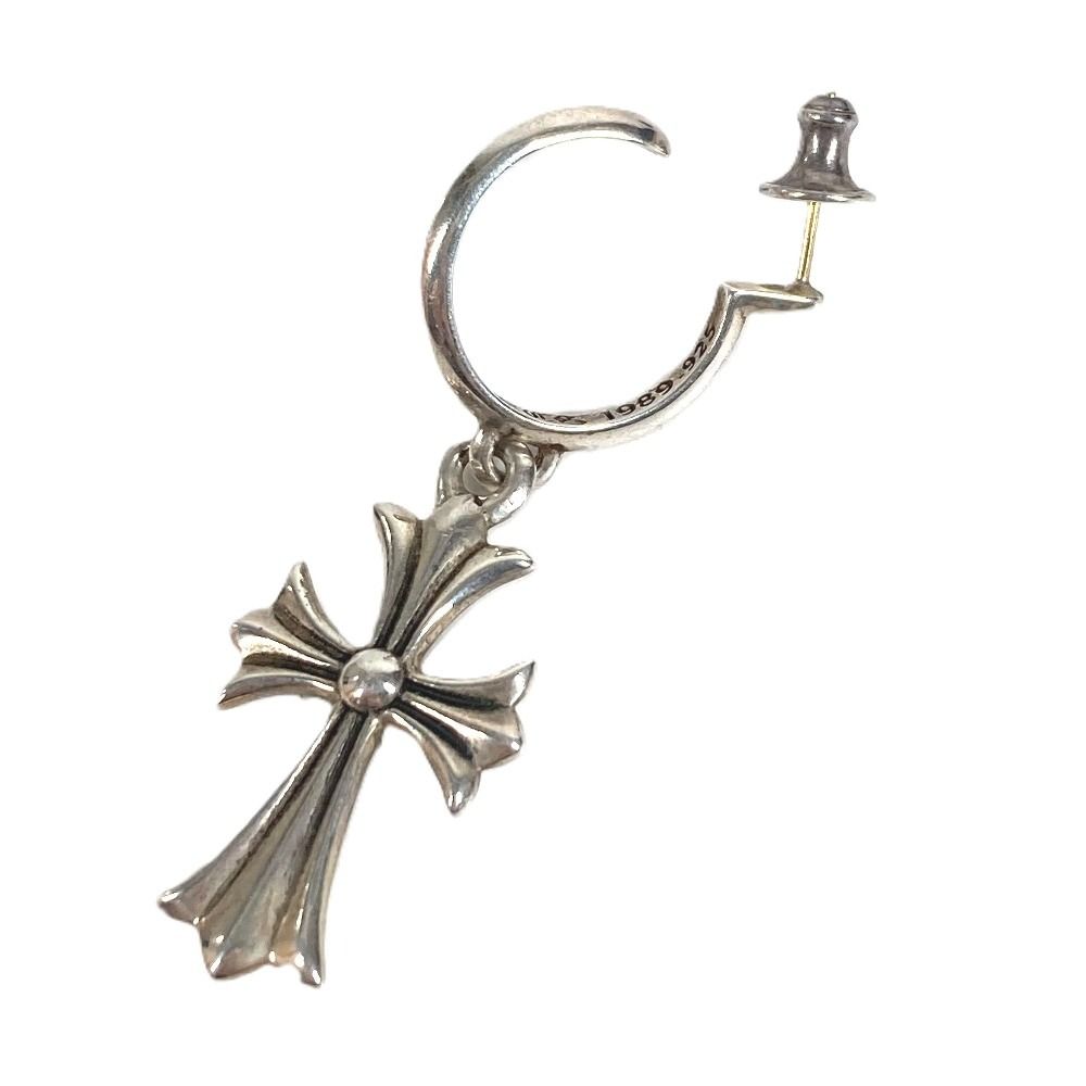 Chrome Hearts Earrings Tiny CH Cross Hoop Silver