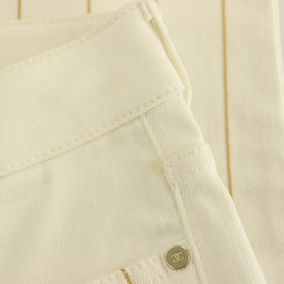 Chanel 20P CC Logo Button Chain Stripe Skinny Denim Pants P6 Tapered 36 White HS — view 8