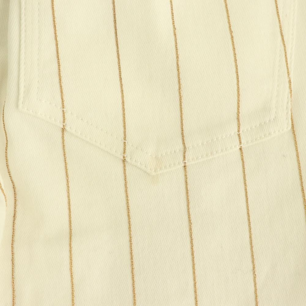 Chanel 20P CC Logo Button Chain Stripe Skinny Denim Pants P6 Tapered 36 White HS — view 6