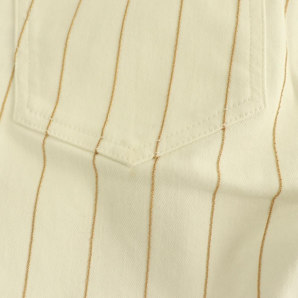 Chanel 20P CC Logo Button Chain Stripe Skinny Denim Pants P6 Tapered 36 White HS — view 7