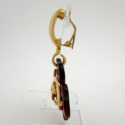 Chanel CC Logo Earrings Heart Clover Gold Plated Brown — view 2