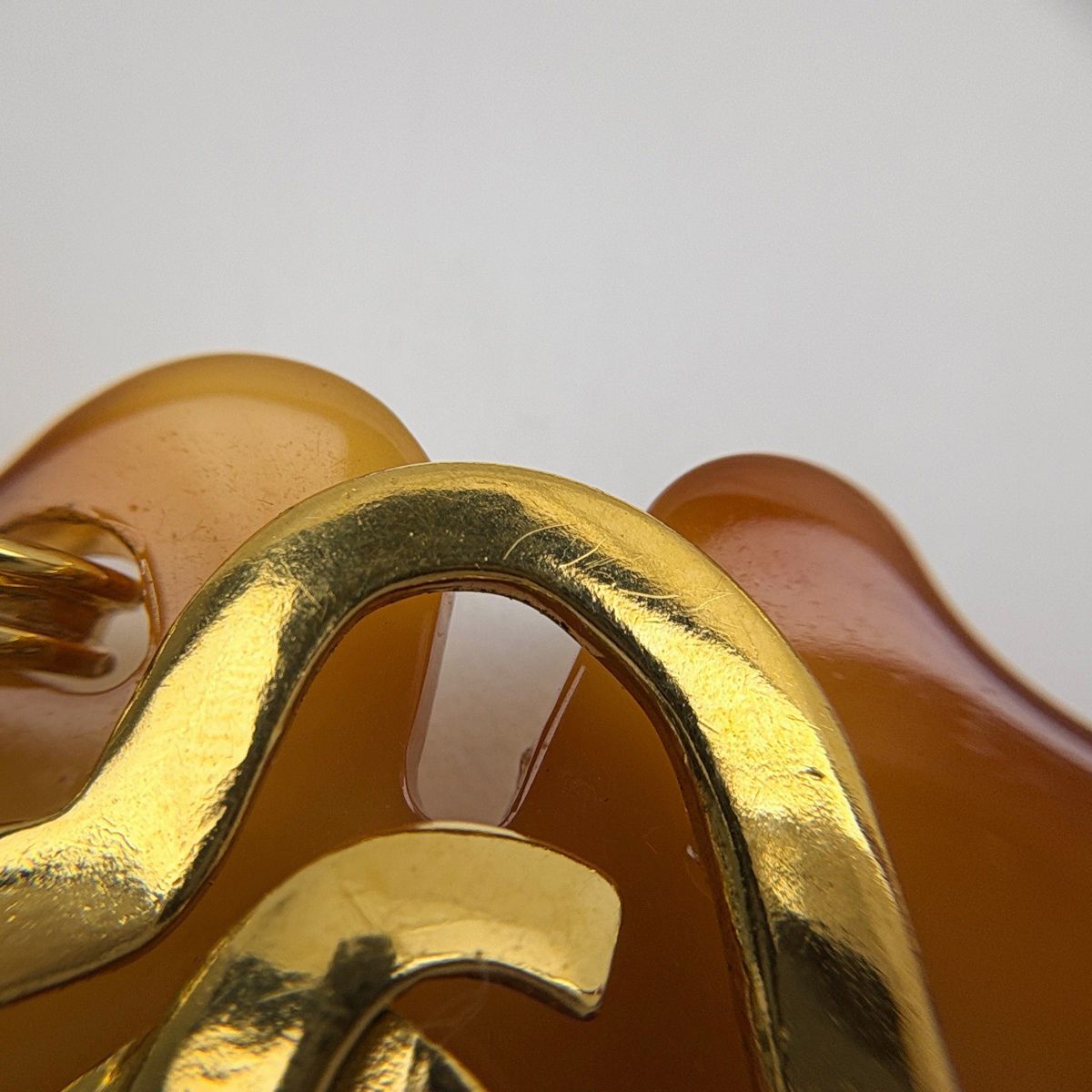 Chanel CC Logo Earrings Heart Clover Gold Plated Brown — view 5