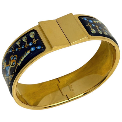 Hermes Enamel GM Location Cloisonne Bangle Gold Plated Blue Bracelet