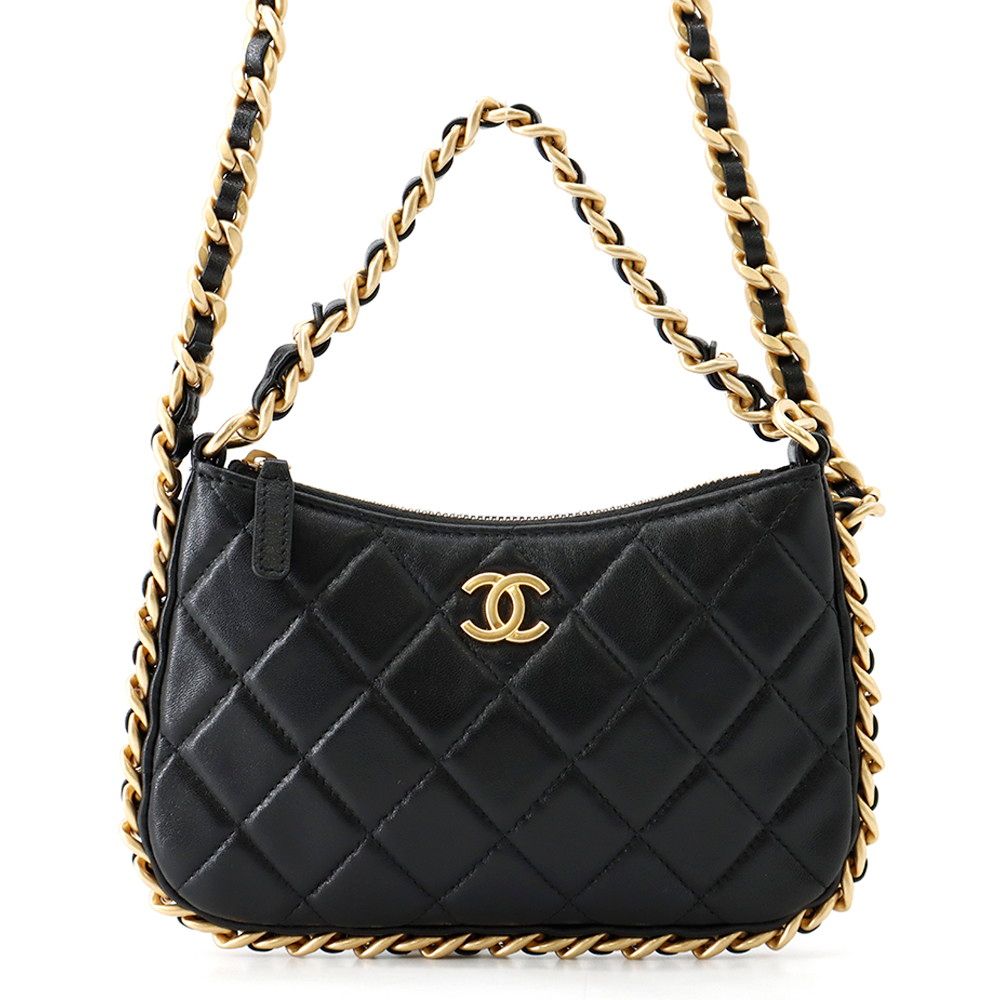 Chanel Chain Shoulder Bag Quilted CC Logo Lambskin Black