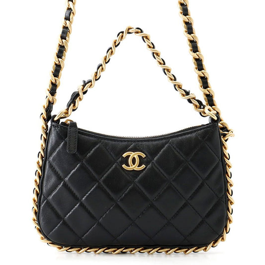 Chanel Chain Shoulder Bag Quilted CC Logo Lambskin Black