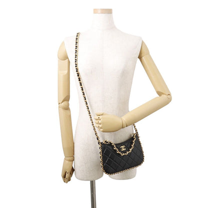 Chanel Chain Shoulder Bag Quilted CC Logo Lambskin Black — view 5
