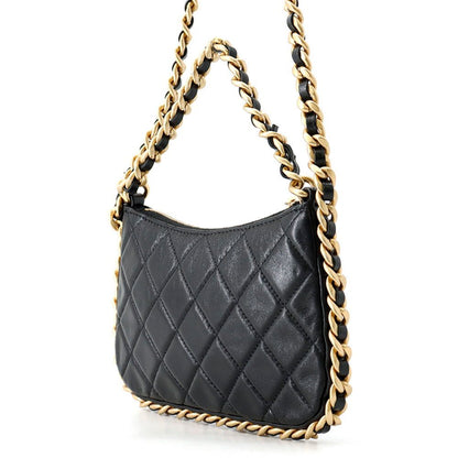 Chanel Chain Shoulder Bag Quilted CC Logo Lambskin Black — view 2