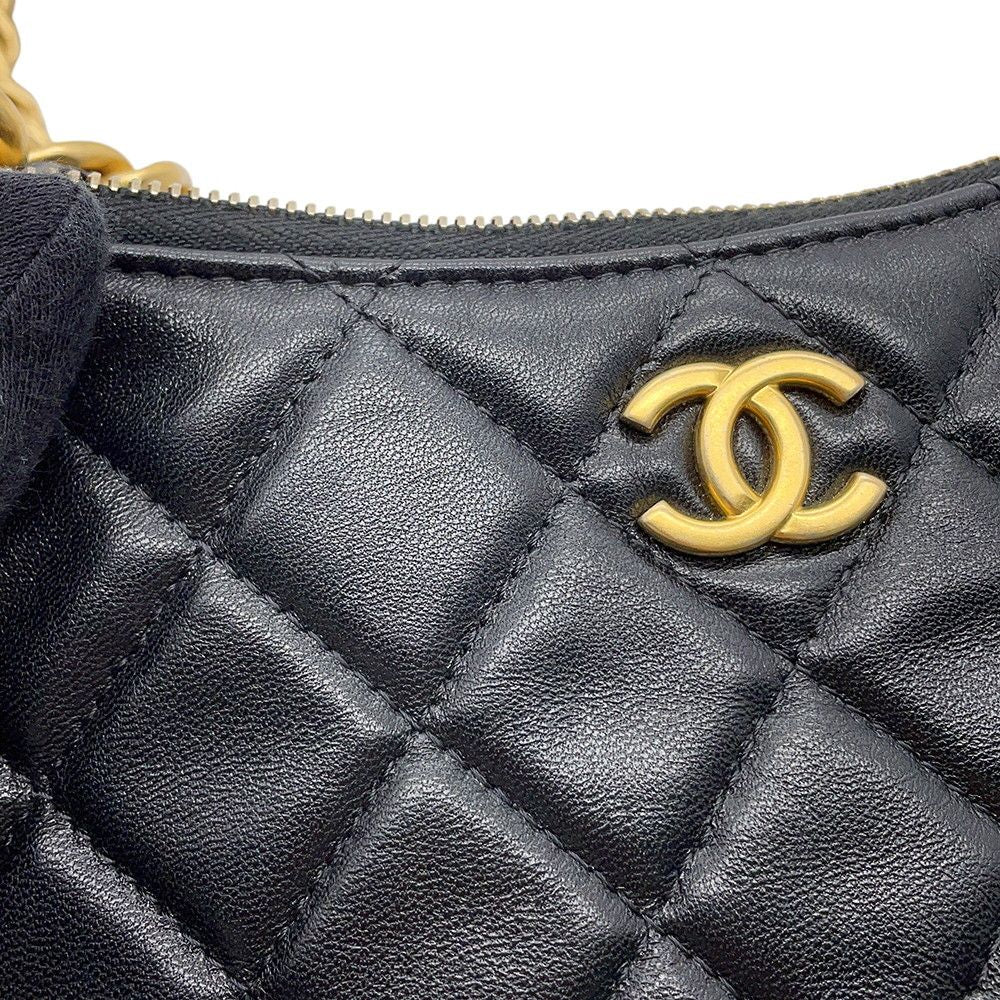 Chanel Chain Shoulder Bag Quilted CC Logo Lambskin Black — view 8