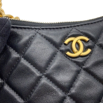 Chanel Chain Shoulder Bag Quilted CC Logo Lambskin Black — view 8