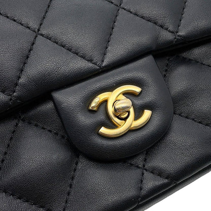 Chanel Chain Shoulder Bag Mini Quilted CC Logo Lambskin Black — view 7