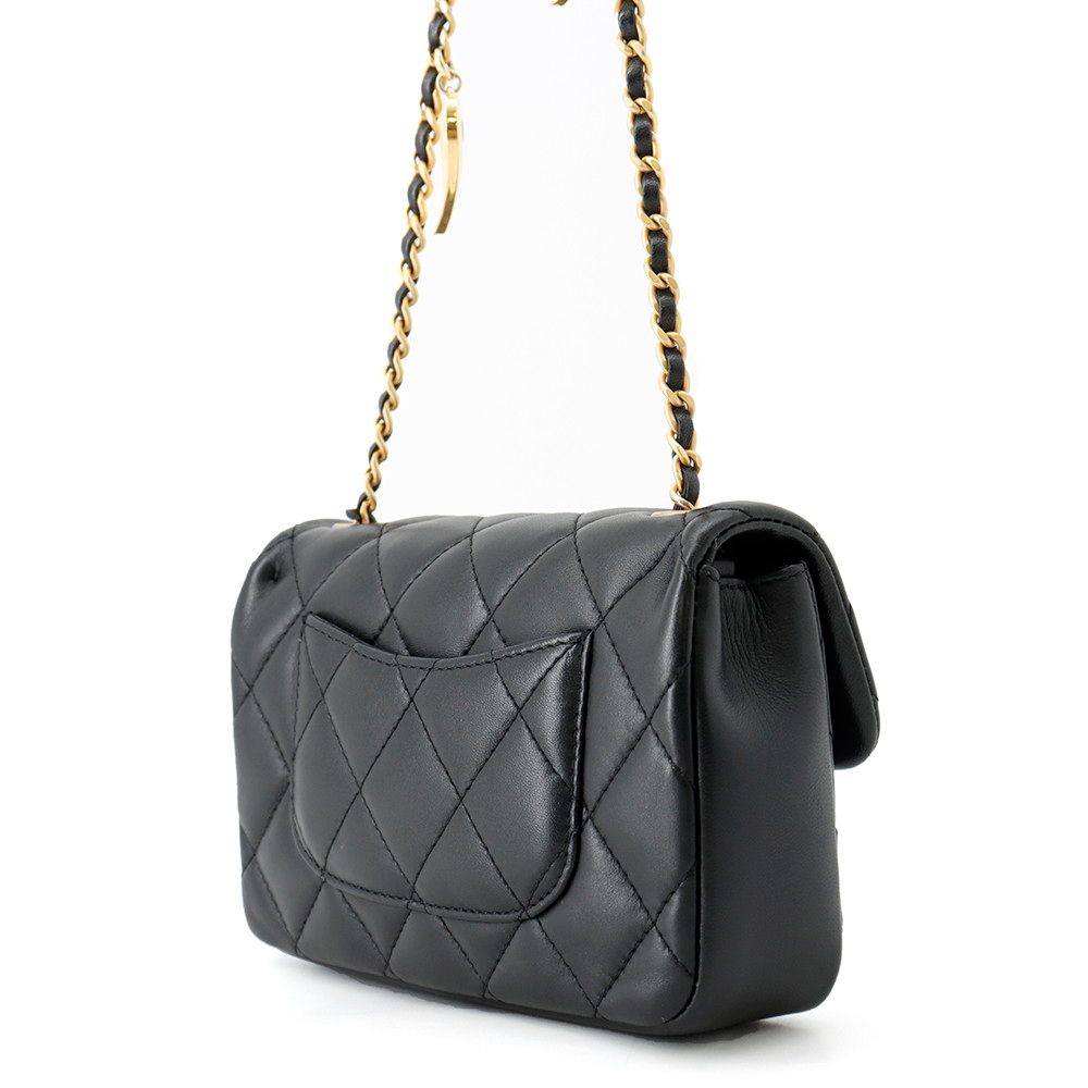 Chanel Chain Shoulder Bag Mini Quilted CC Logo Lambskin Black — view 2