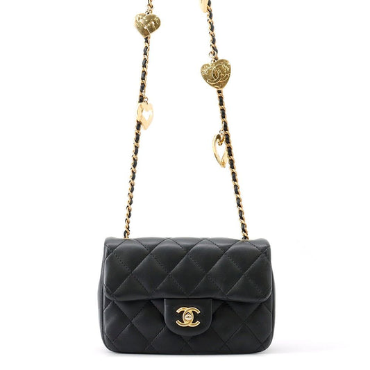Chanel Chain Shoulder Bag Mini Quilted CC Logo Lambskin Black
