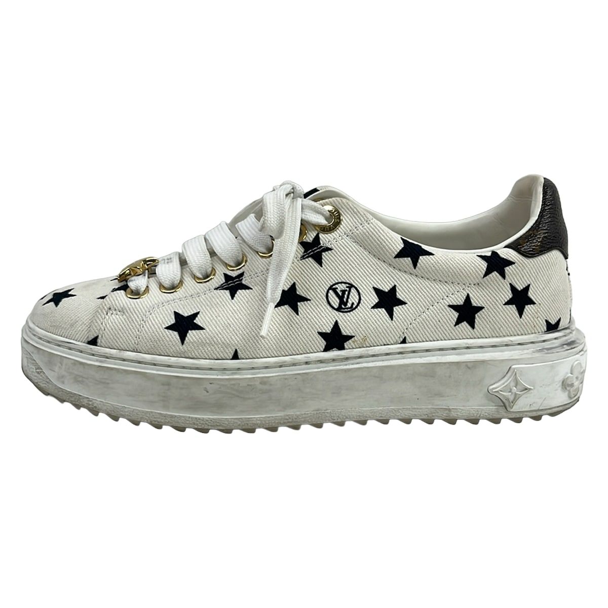Louis Vuitton Sneakers Time Out Line Star Print White Black Brown Monogram 35.5