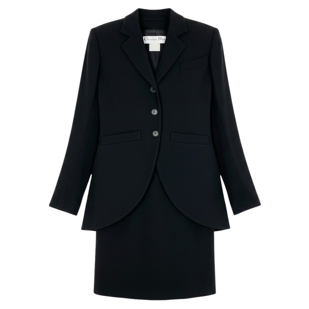Dior Boutique Dio 2008 Era Set Skirt jacket Black Silk