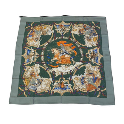 Hermes Carre 90 Cavaliers Des Nuages Scarf Green Silk